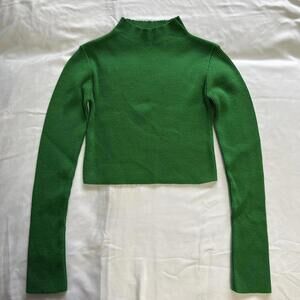 Lez A Lez dark green high neck ribbed sweater cropped fit Size S